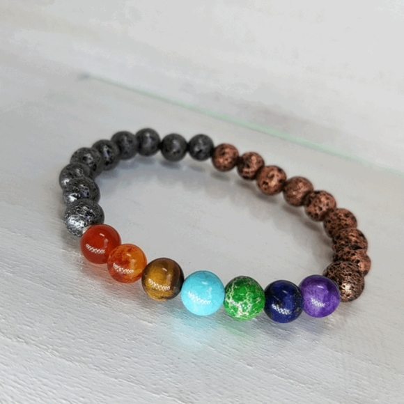 Rose & Gray Yin & Yang 7 Chakra Healing Bracelet - Picture 8 of 12